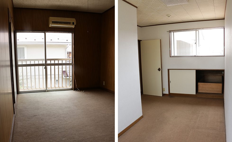 2F部分の各部屋。洋室の床は絨毯マットの部屋が多い印象です。