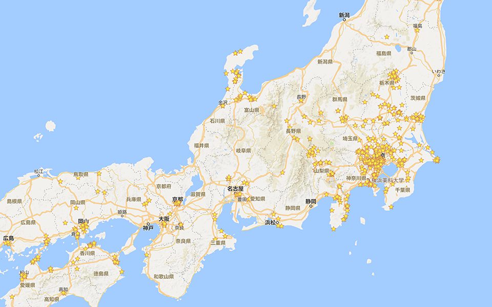 日本列島の一部をご紹介。さらにズームしていくと気持ち悪いほどの星が出現します。