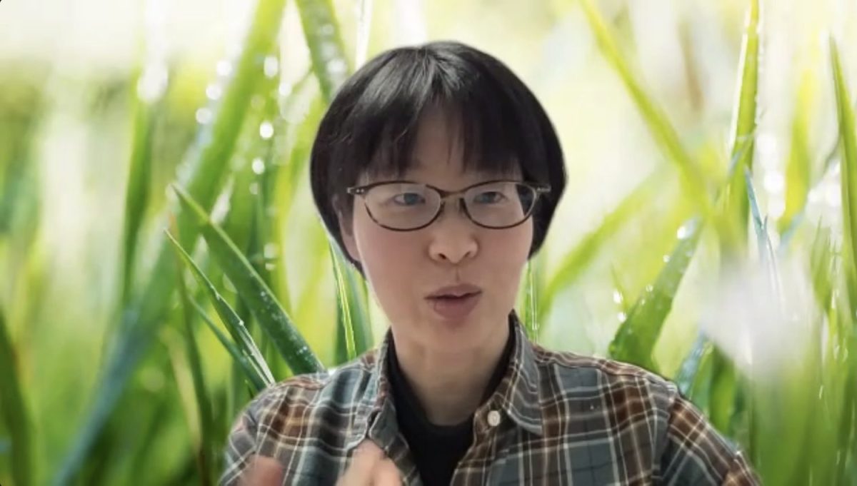 オンラインで参加した東京学芸大学 環境教育研究センター 准教授の小柳さん。現在、大学内の教材植物園の管理・活用を担当。環境教育センターでは農園の野菜を収穫してピザにしたり天ぷらにしたり、土壁の小屋を作ったり、様々なイベントを行っているそう