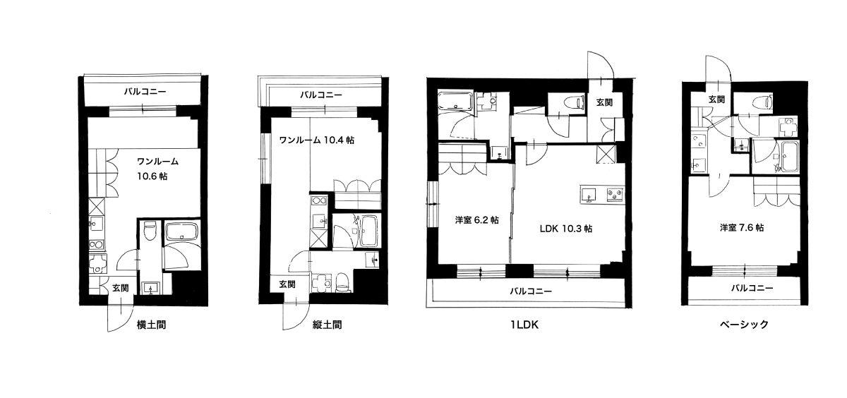 ※横土間の図面はルーフバルコニーがない部屋のものです。本記事で紹介している横土間+ルーフバルコニーの図面とは一部異なりますので、詳細はお問い合わせください。